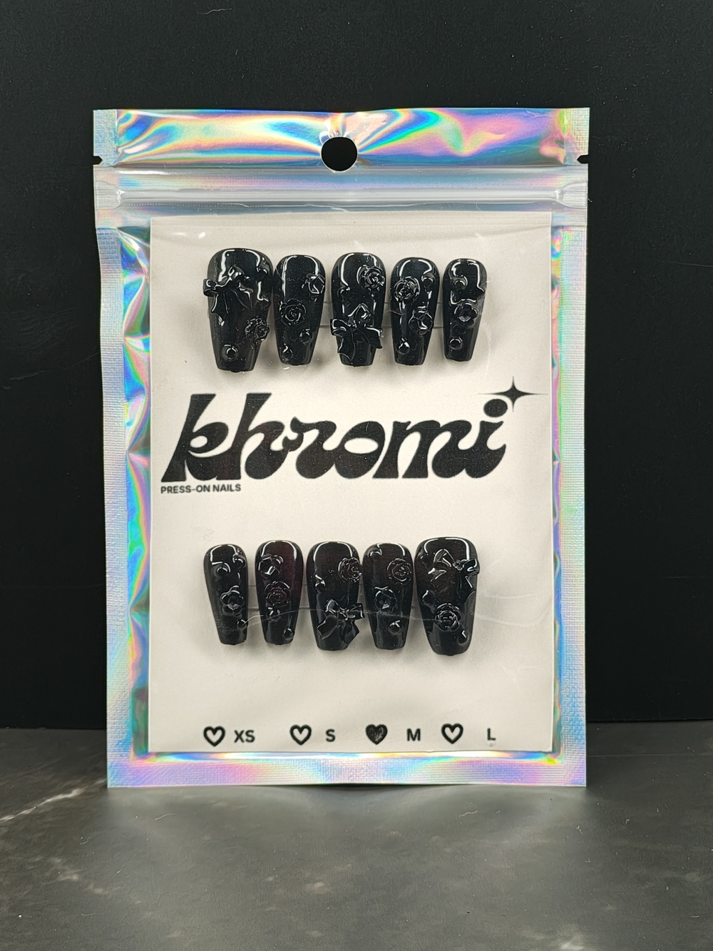 Black 3D Floral Press-Ons